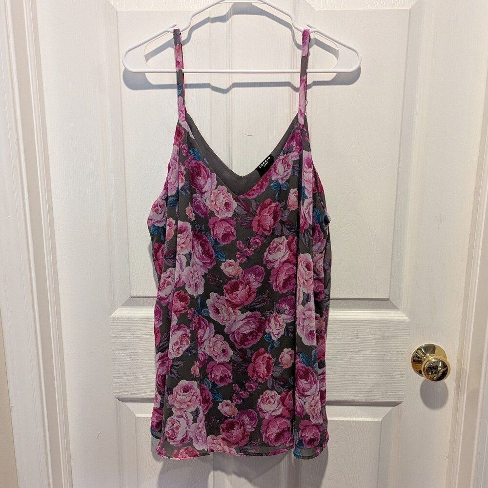 Torrid Boho Romantic 3x 22/24 Grey Pink Roses Sophie Chiffon Swing Cami Top